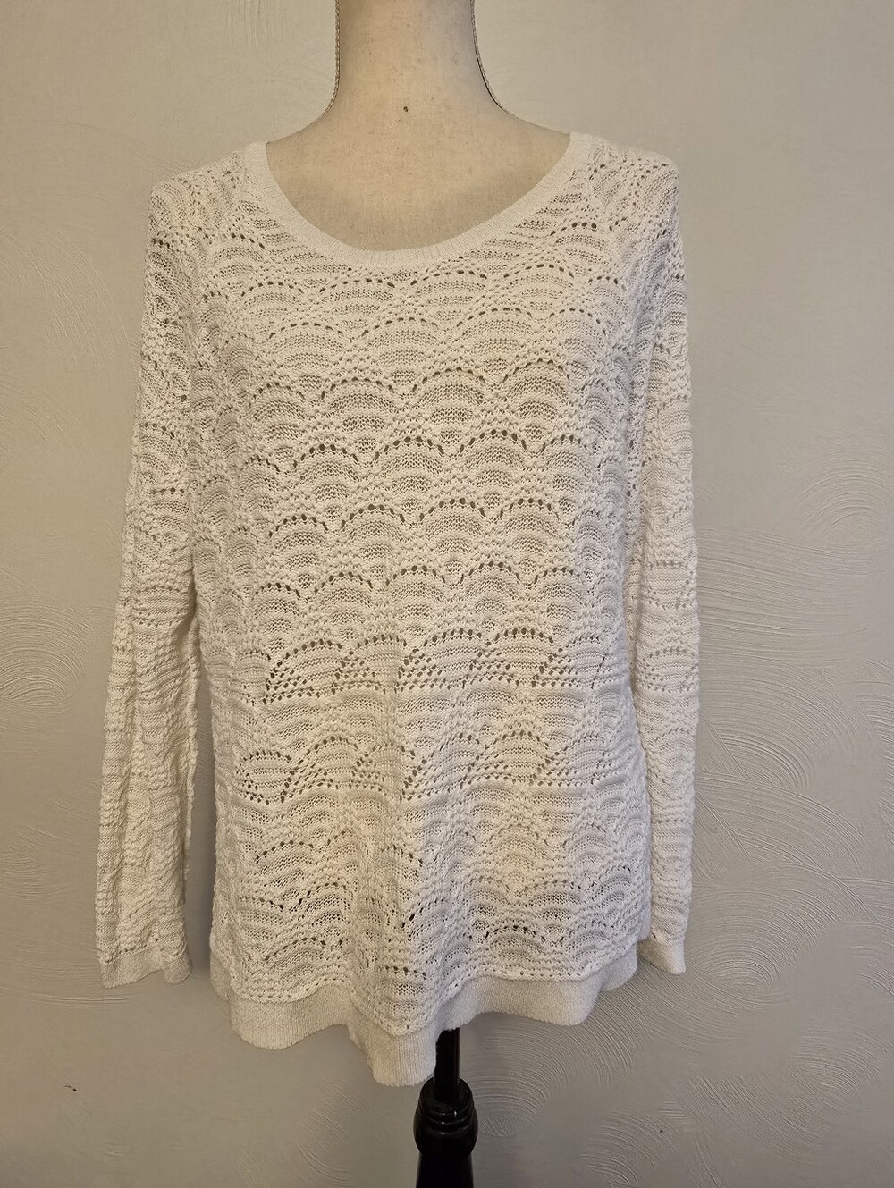 Loft White Open Knit Long Sleeve Sweater